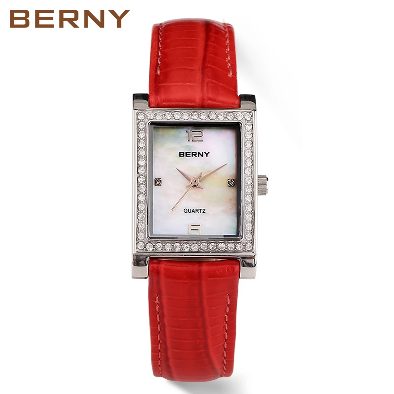 BERNY Luxury Women Watch Rectangle Quartz Wristwatch Brand Fashion Leather Waterproof Dress Watches Female Clock Wristwatch