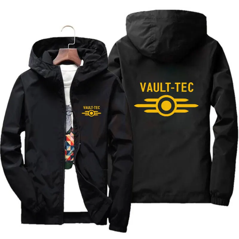 

2021 New Arrivals Mens woman Hood Jacket Fashion Vault -Tec logo Gaming Video Game Fallout print Casual Windbreaker Men Jacket