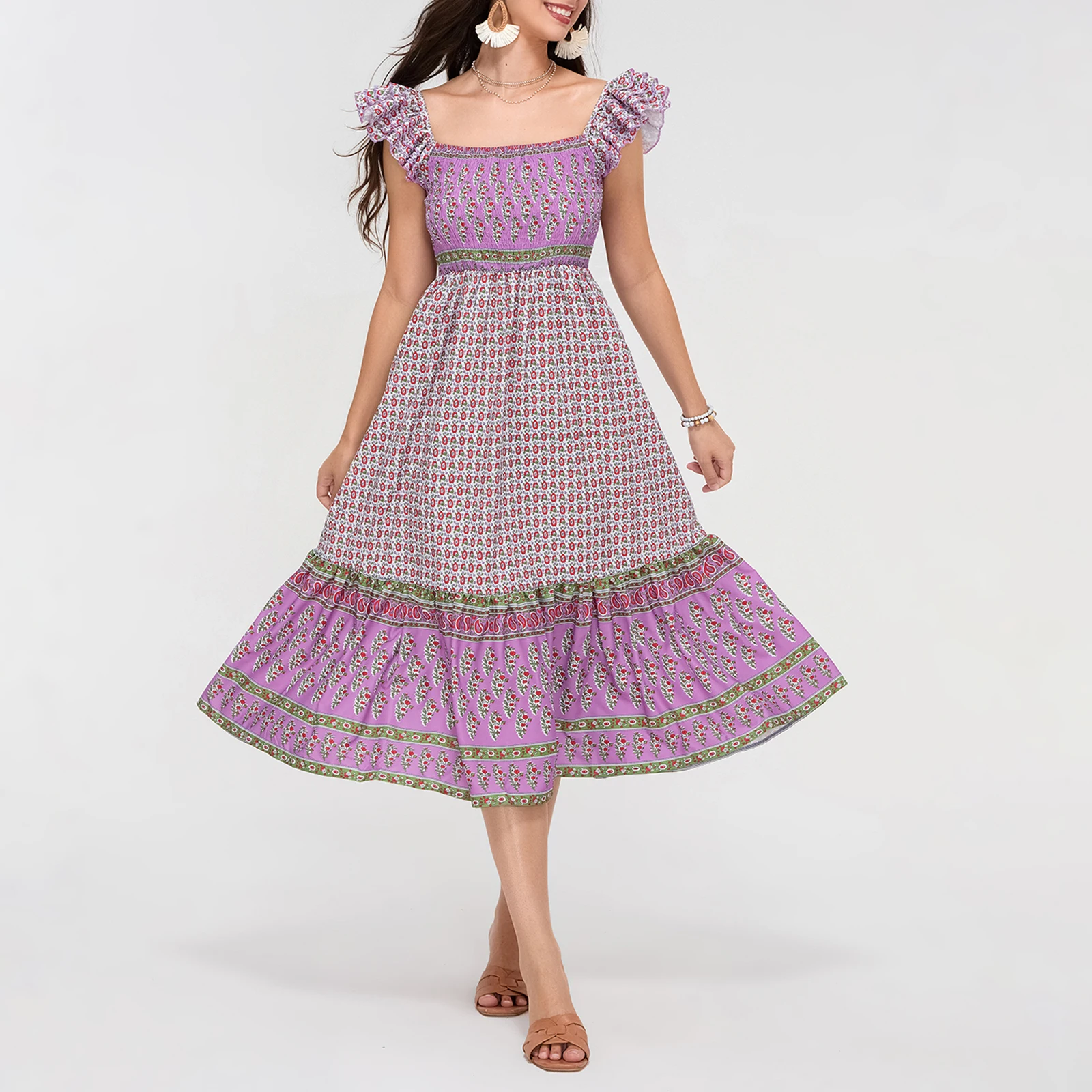 Женская одежда летнее модное винтажное платье миди с цветочным/принтом в горошек