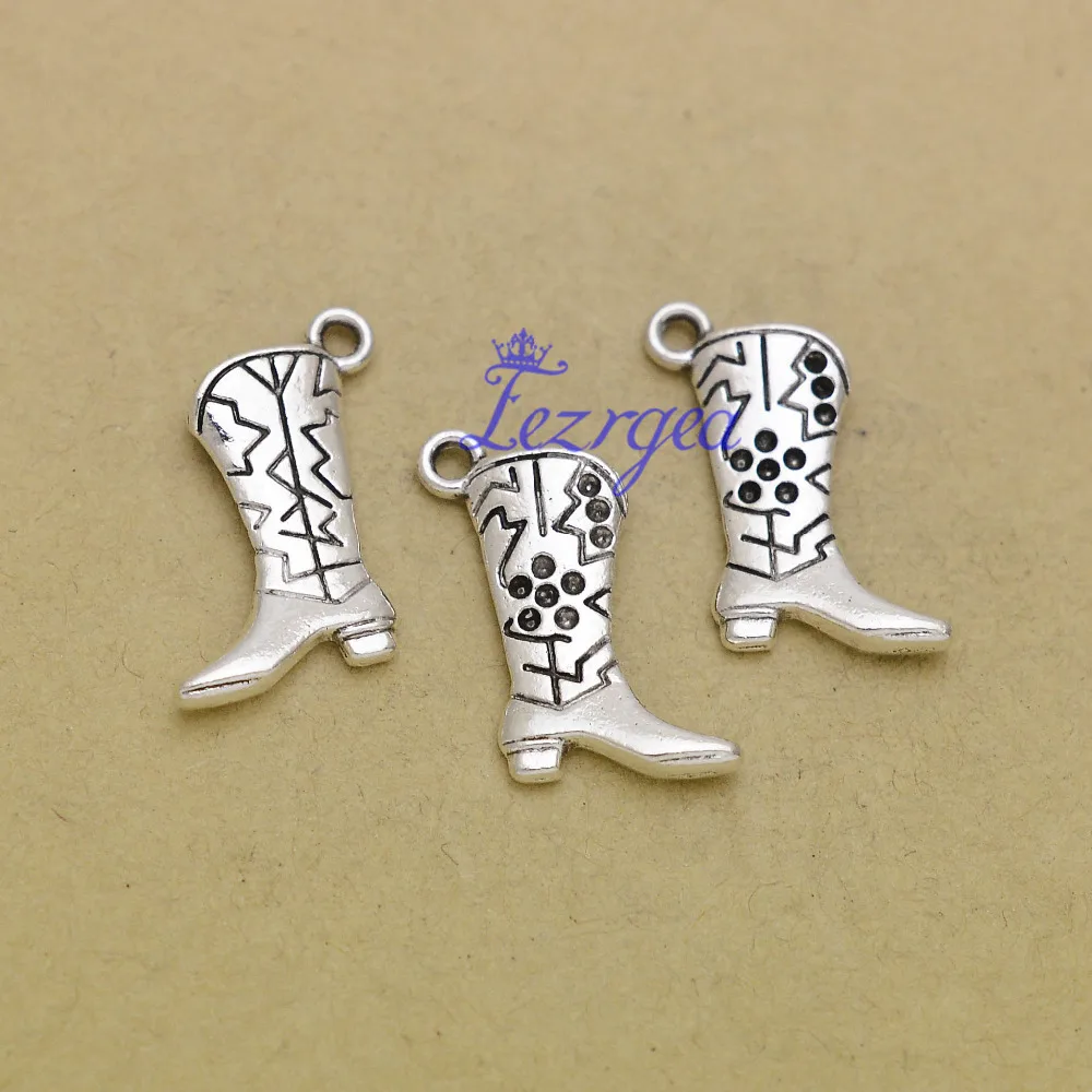 

20pcs/lot--23x14mm Antique Silver Plated Shoes Pendant Cowgirl Charms Diy Keychain Supplies Jewelry Making Findings Accessories