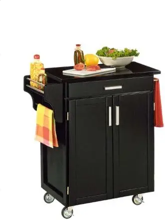 

Cuisine Kitchen Cart, Black, Wood Top