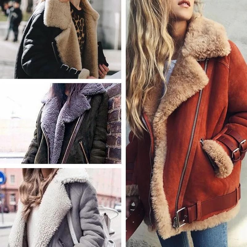 

Hot Style Locomotive Female Deer Velvet Lambs Wool Coat Lapel Cotton-padded Clothes Fur Coat