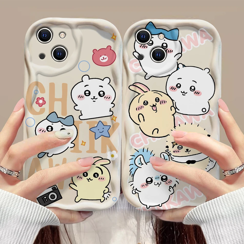 Милый мультяшный чехол Chiikawas с объемными волнами для iPhone 15 14 13 12 11 Pro Max Mini X XR XSMAX 8 7 6S