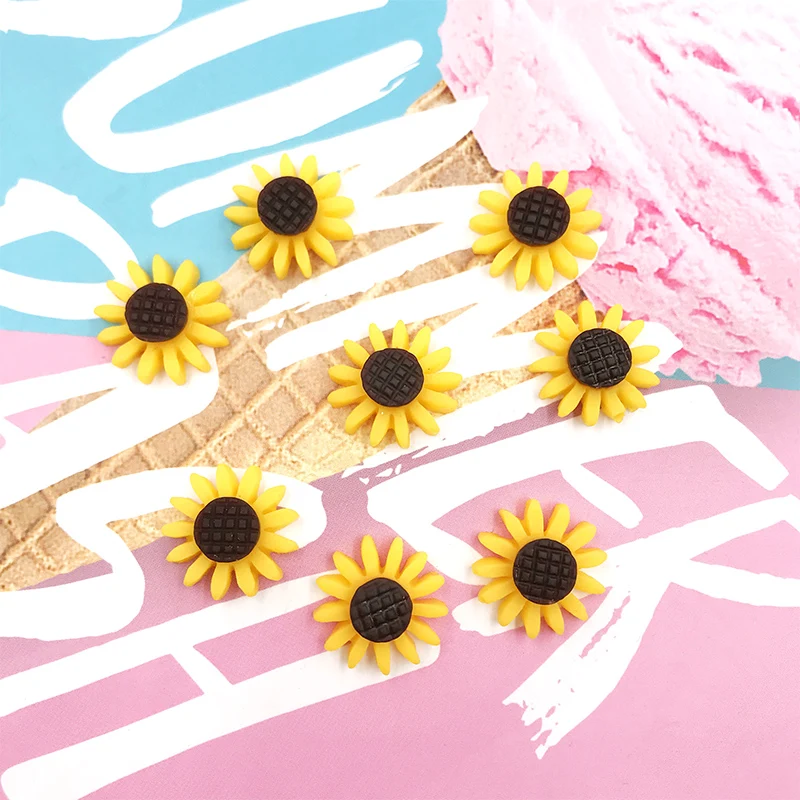 10 шт./лот Подсолнух кабошон из смолы с плоской задней частью кавайный головной