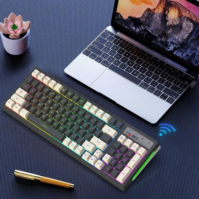 New 96-Keys Wireless Gaming Keyboard Mouse Set 2.4G RGB Backlit Lighting Keyboard Office Mouse Computer Peripherals Gifts Kids