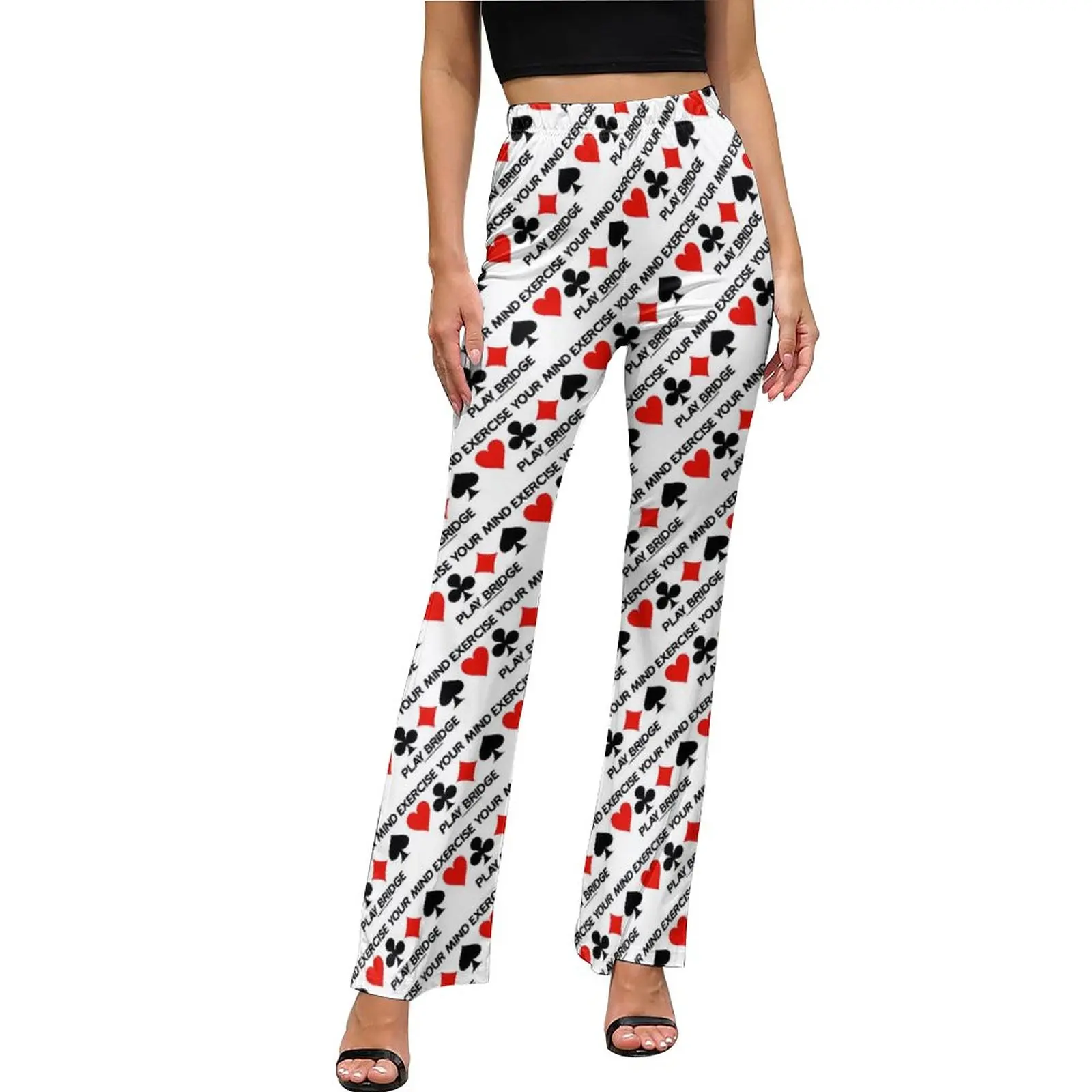 

Playing Cards Casual Pants Autumn Four Card Suits Print Graphic Flared Trousers Elastic Waist Slim Stretch Street Fashion Pants