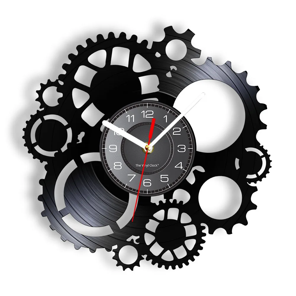 Steampunk Gear Wheel Vinyl Record Wall Clock Home Bar Art Craft Decor Mechanical Gear Cogs Old Factory Retro Album Clock Watch