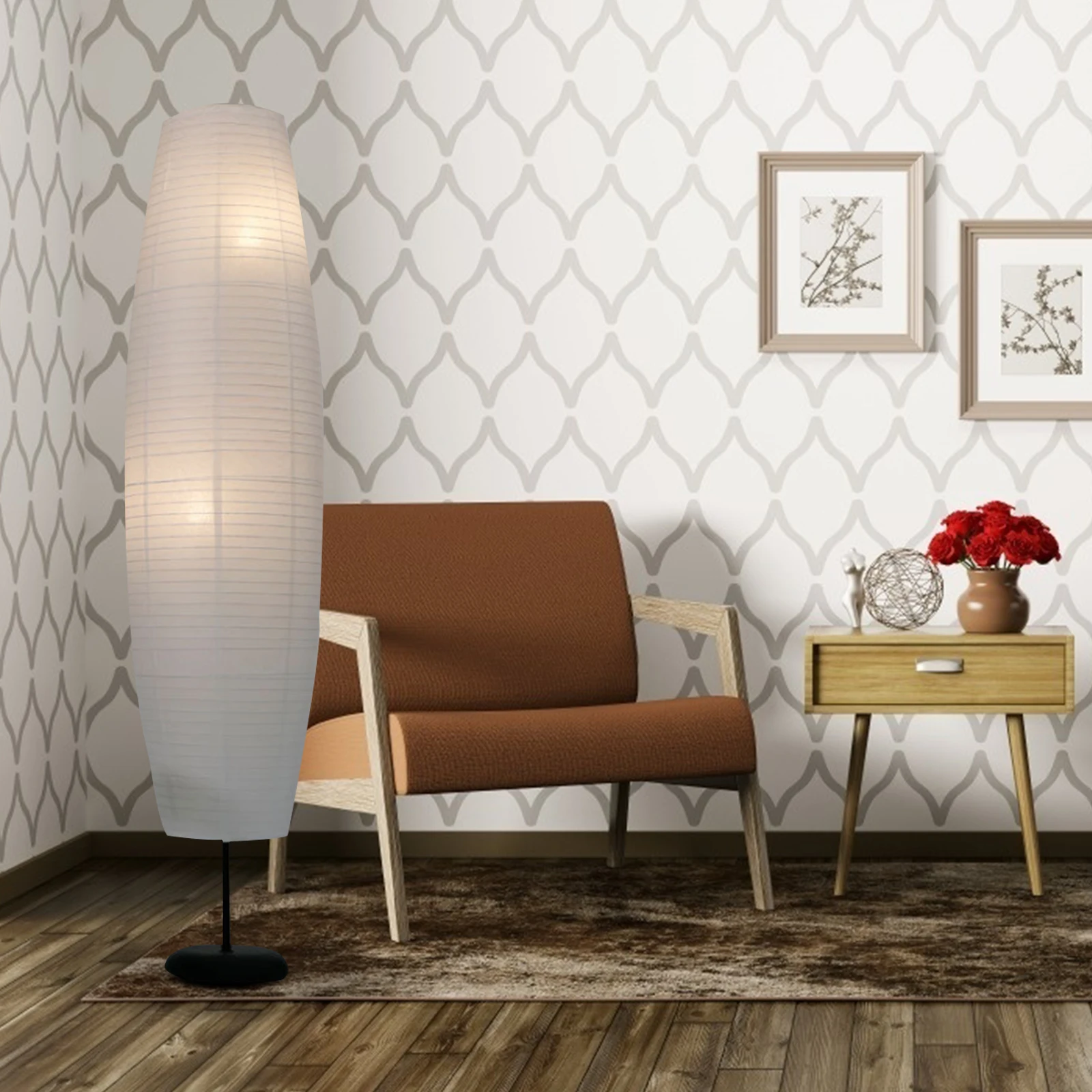 Cubierta de luz de suelo para el hogar, pantalla de papel nórdico, cubierta de luz elegante, lámpara de pie minimalista de estilo europeo, viento para el hogar sin soporte