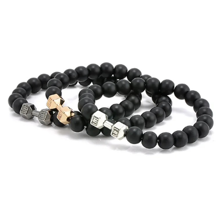 

Fashionable hot volcanic stone beaded hand jewelry metal dumbbell Buddhist bead bracelet jewelry fashion bracelet