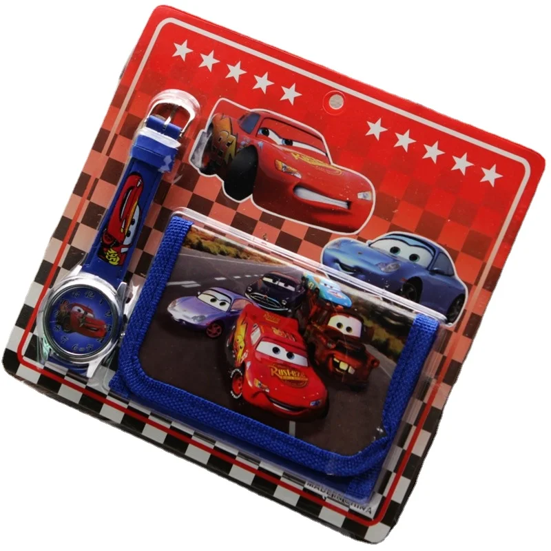 New Children Cartoon Wallet Watch Set Lovely Car Story Watches Girl Boy Birthday Gifts Quartz Watch Kids Leather Students Clock