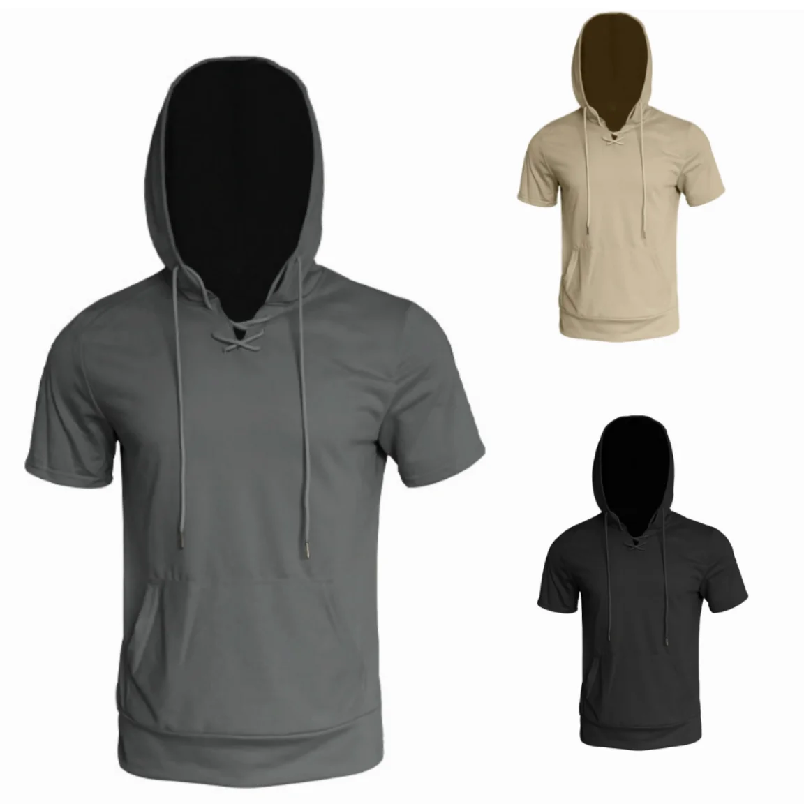 

Male Hooded T-shirt Men Fashion Style Personality Stretch Leisure Sport Shirt Ninja Suit Short-sleeved T-shirt Mask Suit Tops