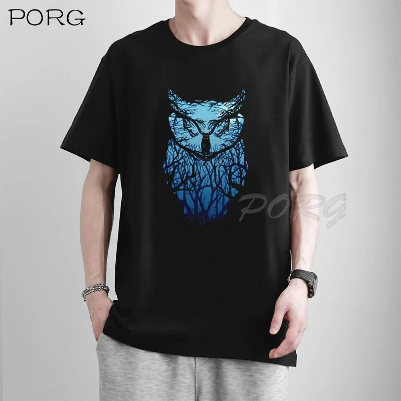 

Футболка мужская оверсайз с круглым вырезом и принтом совы