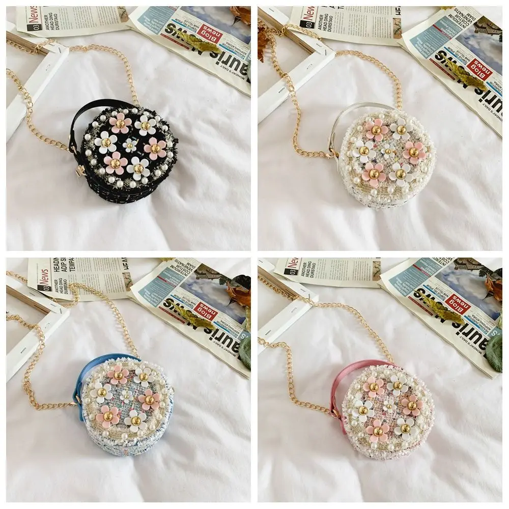 Простая металлическая цепочка с цветком круглая сумка жемчужная шерстяная