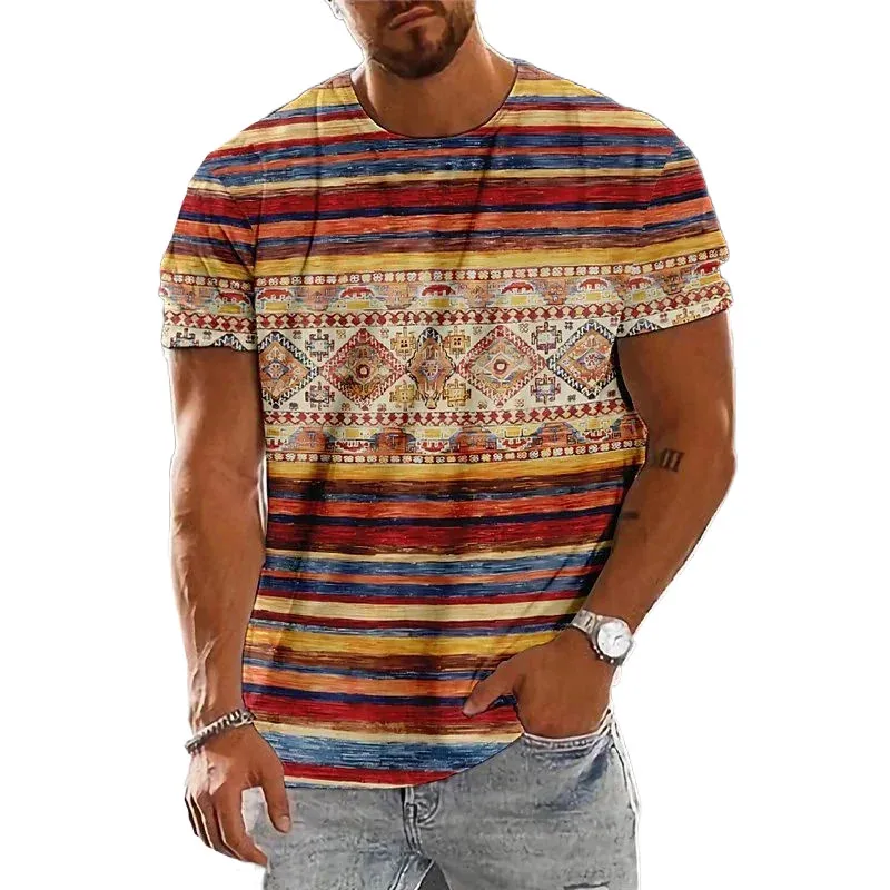 Мужская винтажная этническая футболка из полиэстера