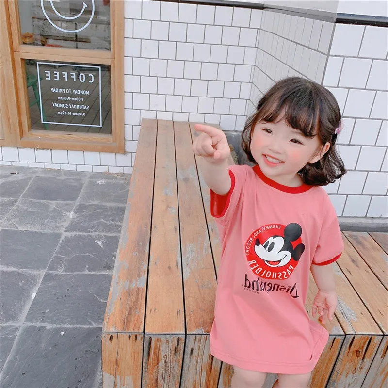 Детская одежда платья для девочек платье с мультяшным Микки Маусом летнее
