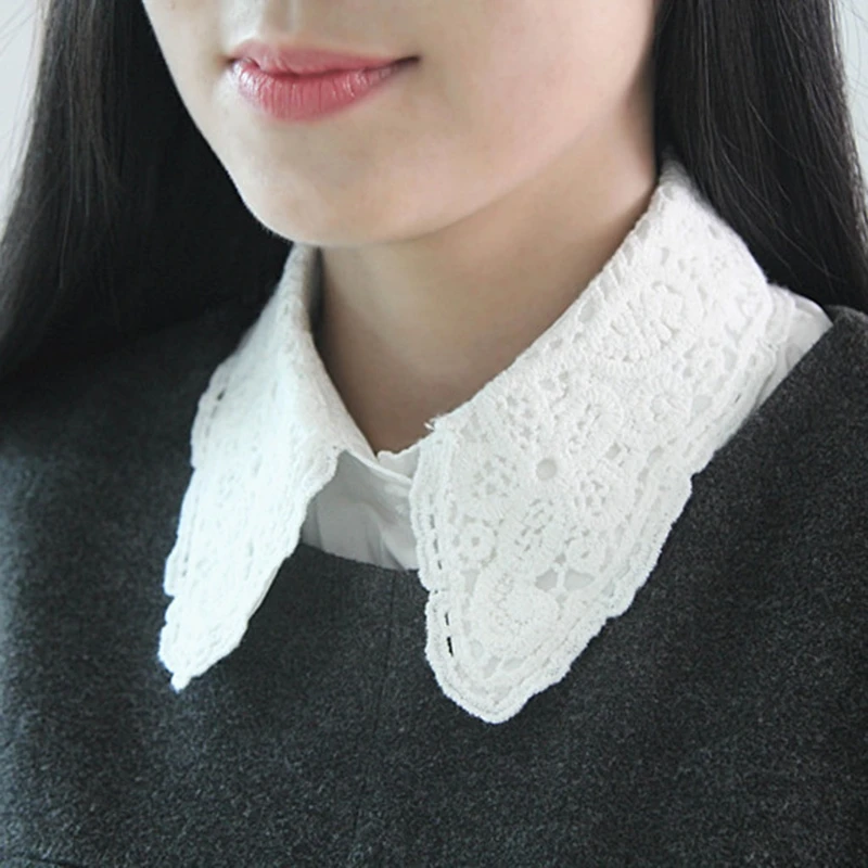 

Women Pure Color Lace Detachable Lapel Choker Necklace Shirt Fake False Collar X7XC