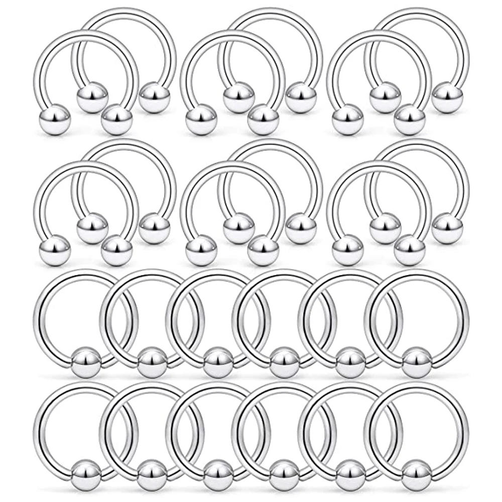 

24PCS 16G Surgical Steel Horseshoe Captive Bead Nose Septum Eyebrow Lip Cartilage Helix Tragus Earring Hoop Rings Piercing