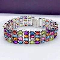 luxury colored gemstones natural garnet topaz amethyst bracelet womens jewelry genuine 925 silver birthstone