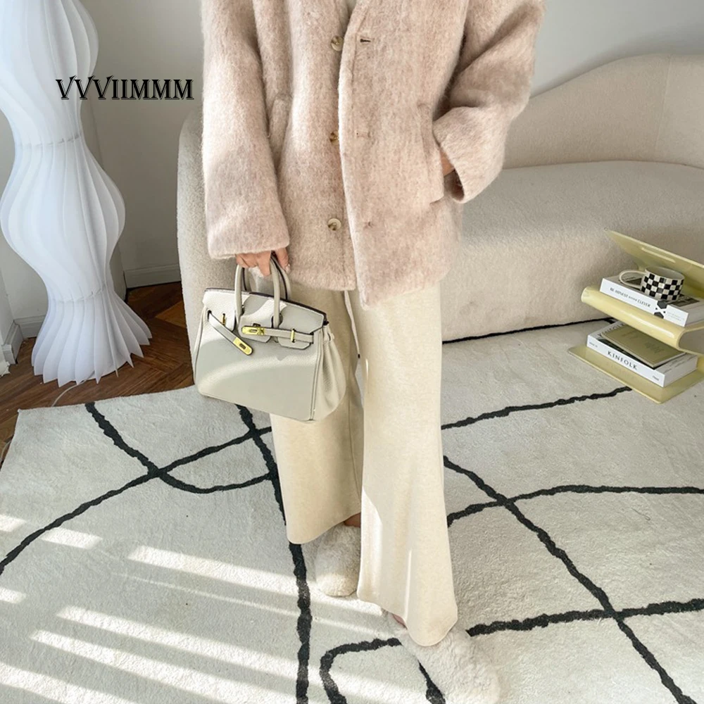 

Solid Color Lace Up Loose Knit Straight Casual Pants Trouser Suits Y2k Winter Clothes Woman 2022 Women's Clothing Sales Harajuku