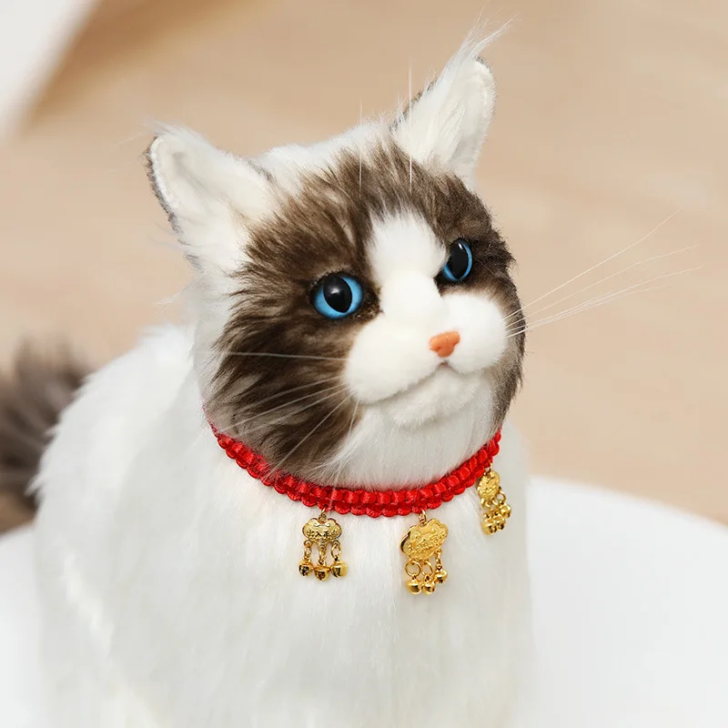 

Handmade Pet Red Rope Collares for Cat Dog Weave Longevity Golden Lock Necklace Adjustable Kitten Collar