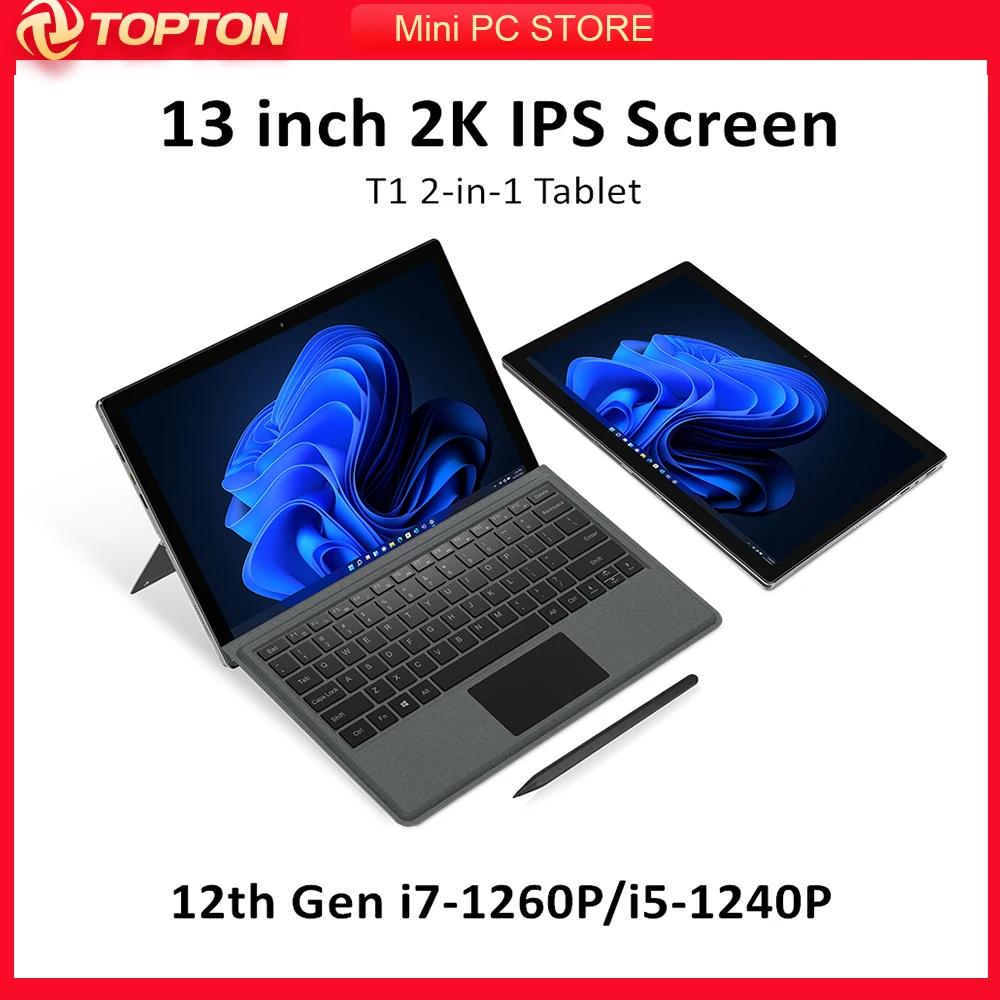 

13 Inch T1 2 in 1 Laptop 12th Gen Intel i7 1260P Tablet 16GB 1T/2TB NVMe Windows 11 Computer 12000mAh 65W Charge 2K IPS Notebook