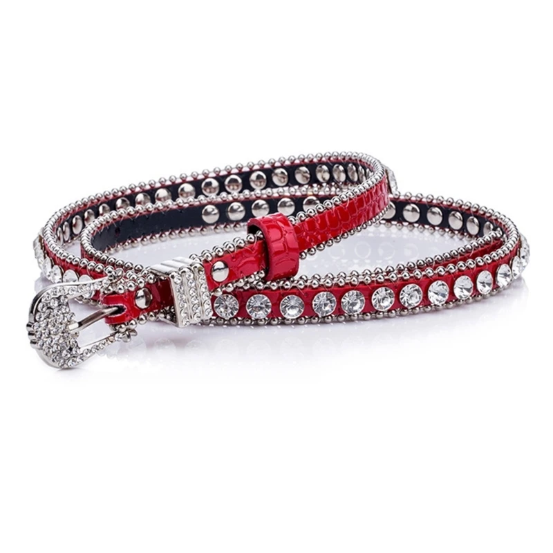 

Stylish Rhinestone Belt Women Waist Belt Western Cowgirl Studded PU Leather Belt for Teenager Girl Female Accessory