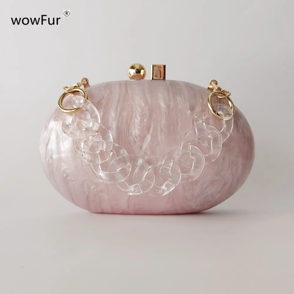 

Oval Spark Shinny Pearl Purple Acrylic Box Evening Clutch Wedding Purses Dinner Party Luxury Designer Gift Lady Shoulder Bag