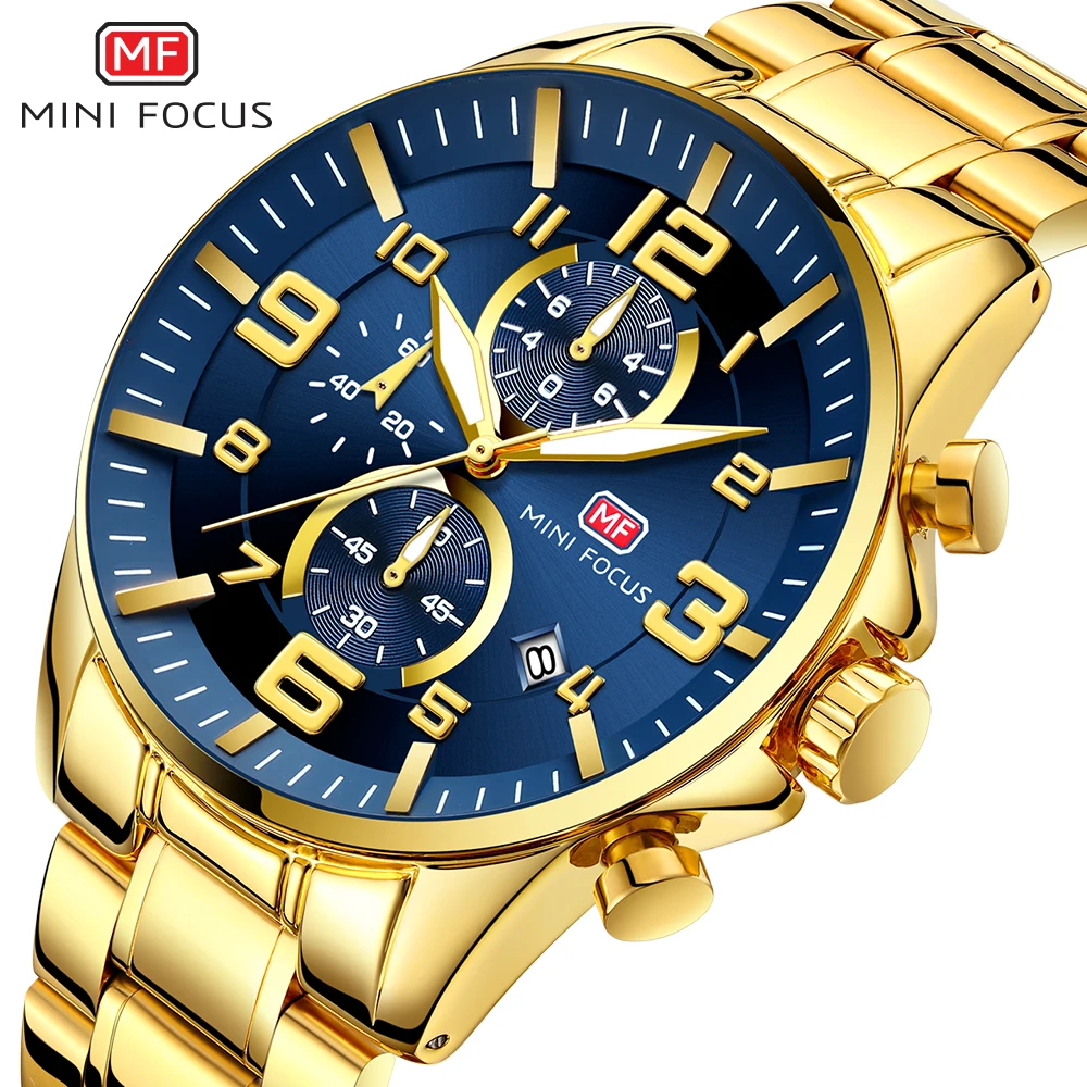 

MINIFOCUS Men Watches Stainless Steel Gold Fashion Luxury Brand Men's Wristwatch Quartz Wrist Watch Men Waterproof Reloj Hombre