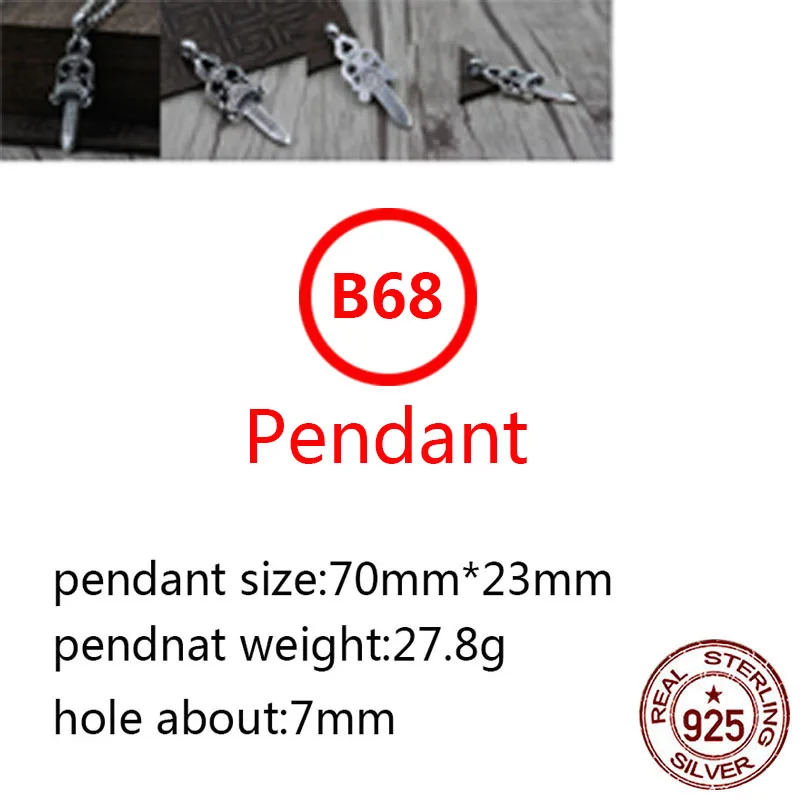 

B68 S925 sterling silver pendant retro personality holy sword shape wild pendant punk hip-hop style gift for friend 2020 new hot