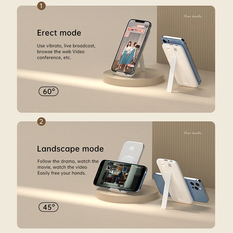 Ceny Genai Power Bank 20000mah Szybkie ładowanie Magnetyczne Bezprzewodowe ładowanie PD 20W Powerbank Z Uchwytem Uchwyt Telefonu Wbudowane Kable