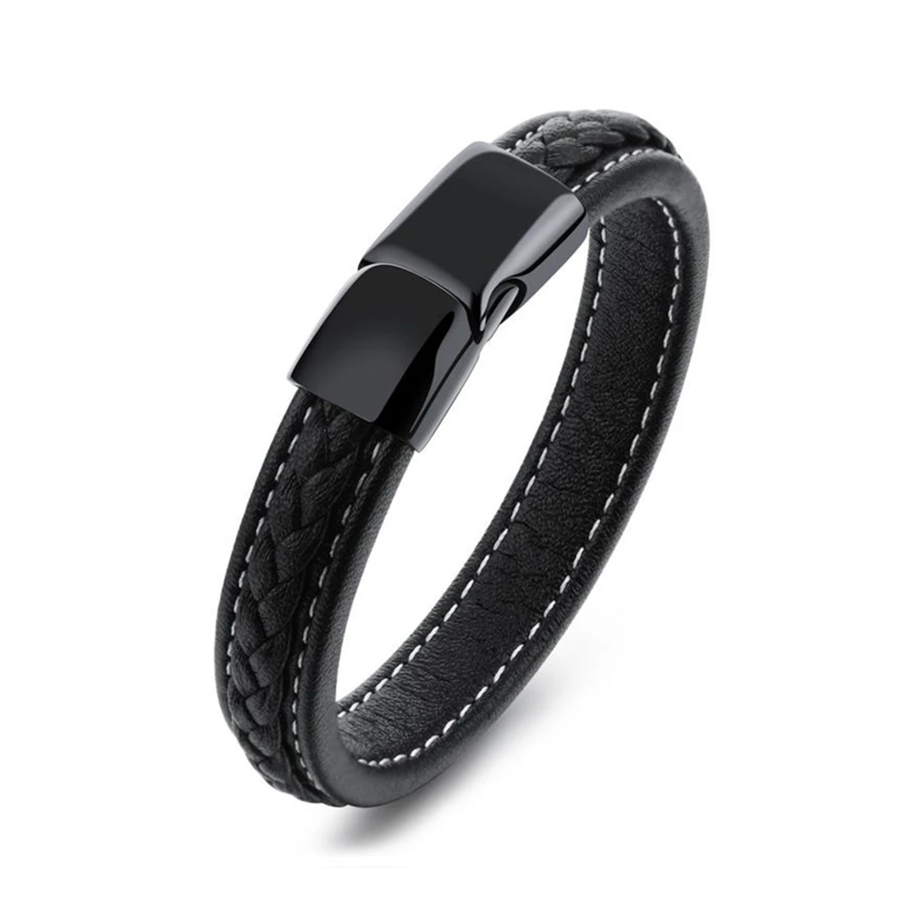 

Fashion Cross Braided Leather Bracelet for Men Stainless Steel Magnetic Clasp Bangles Male Wristband Punk Rock Jewelry Gift