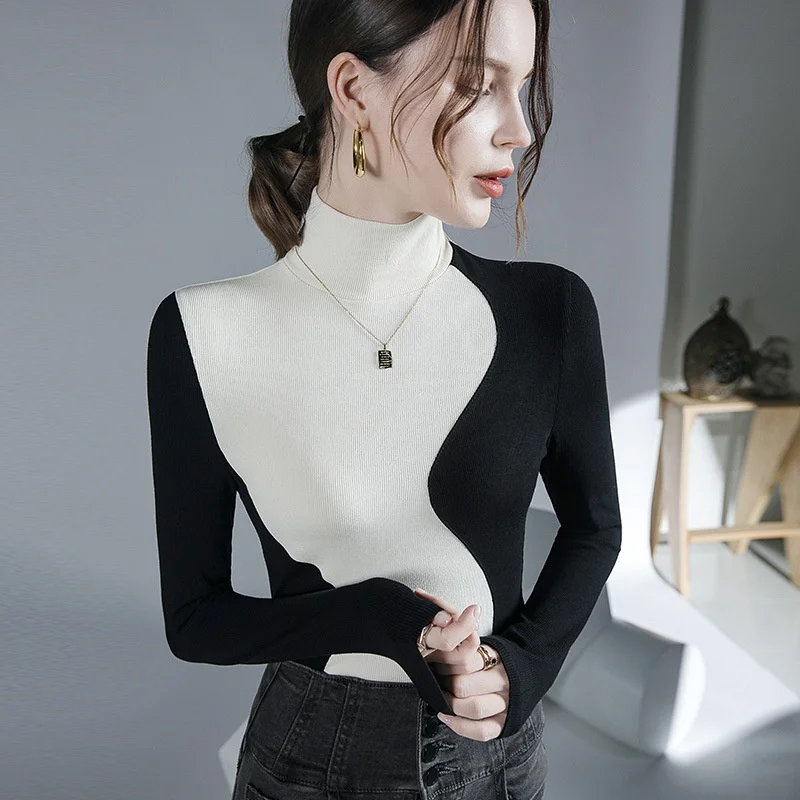 

#6279 Autumn Winter Slim Long Sleeved T-shirts Ladies Elegant Office Full-sleeve T Shirt Female Women Turtleneck Sexy Tight Tee