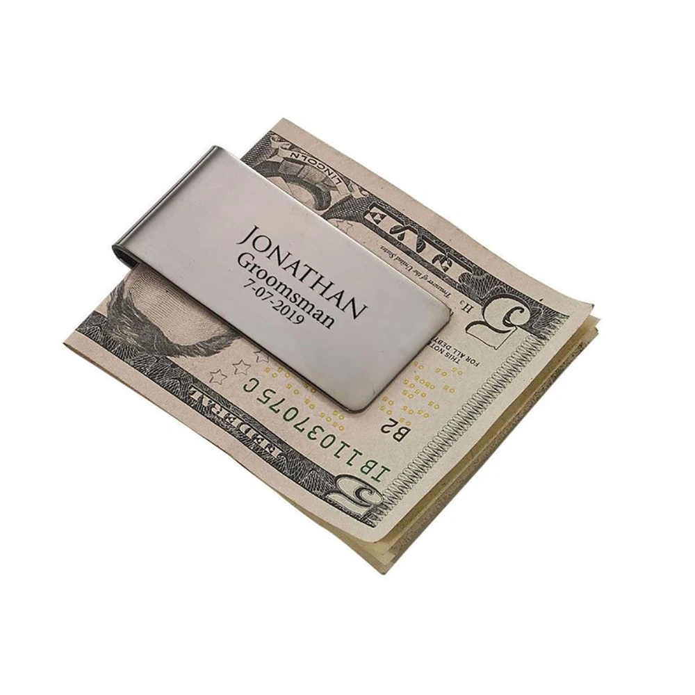 Custom Carving Name Logo Wallet Stainless Steel Slim Pocket Money Cash Clip Holder Wallet for Men ID Credit Card Gold Money Clip