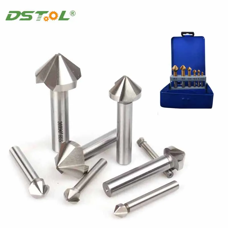 

3 Flute HSS Countersink Drill Bit Set Titanium Round Shank 60/90 Degree Chamfer Chamfering Cutter End Mill Tool 6.3-20.5mm