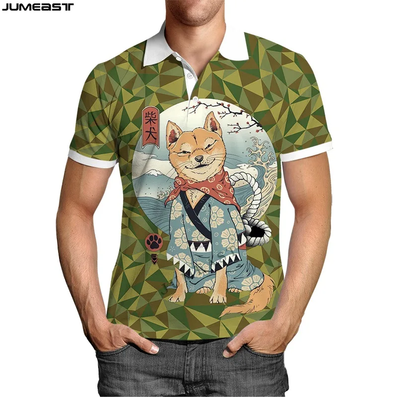 Jumeast Y2k Men Women 3D Printed Sweatshirt Hip Hop Japanese Samurai Cat Camouflage Polo T Shirt Sport Pullover Tops Tees