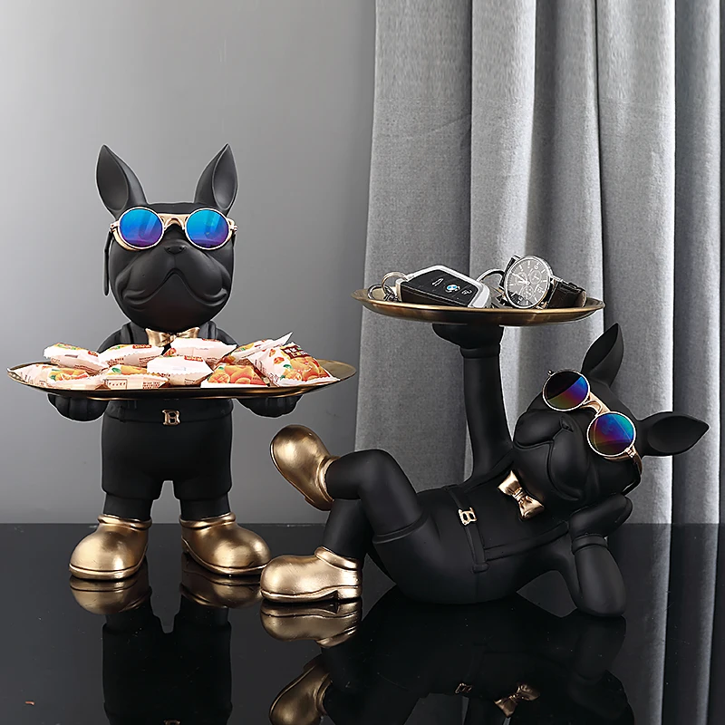 

French Bulldog Butler Nordic Resin Dog Sculpture Modern Home Decor for Tabletop Living Room Animal Crafts Ornament