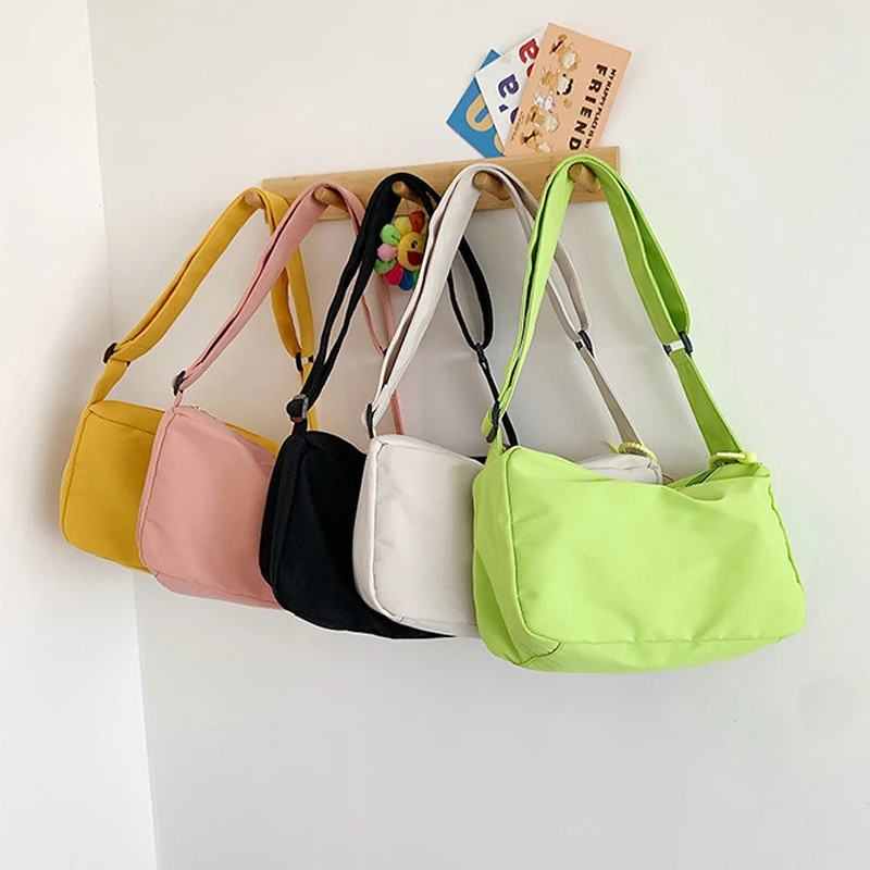 

Простая сумка-мессенджер, Брезентовая сумка на плечо, универсальные студенческие сумки через плечо для женщин, однотонные ранцы на молнии, ...