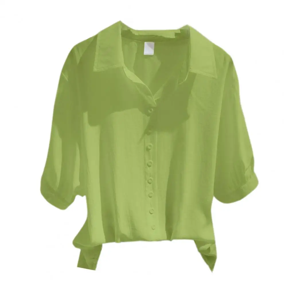 Блузка женская летняя однотонная свободного кроя стильная рубашка с отложным