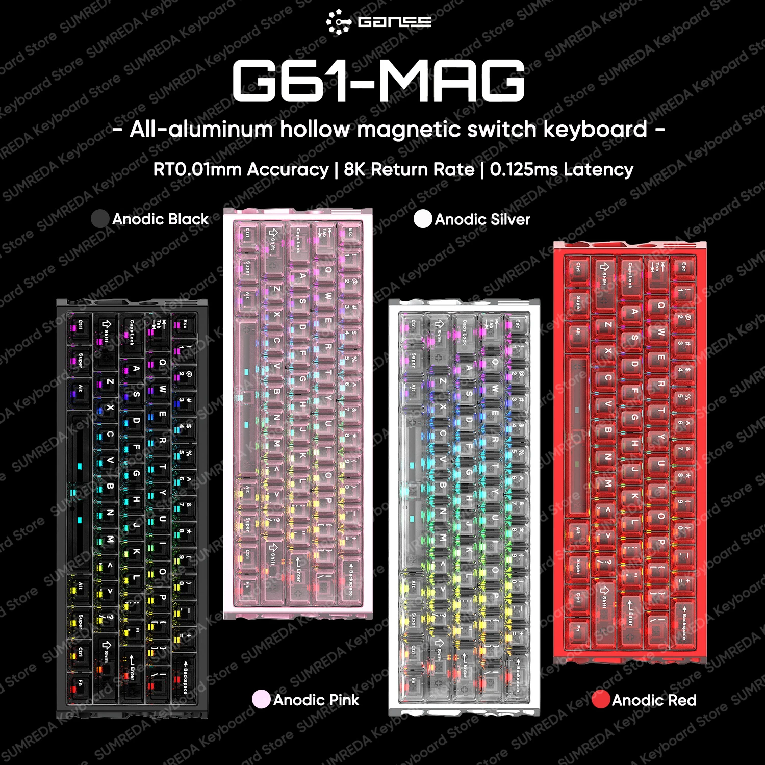 Фото GANSS G61 MAG HE Проводная магнитная игровая механическая клавиатура Полый алюминий RT0,01 мм 8K 0,125 мс с задержкой и быстрым триггером Проводная клавиатура №1