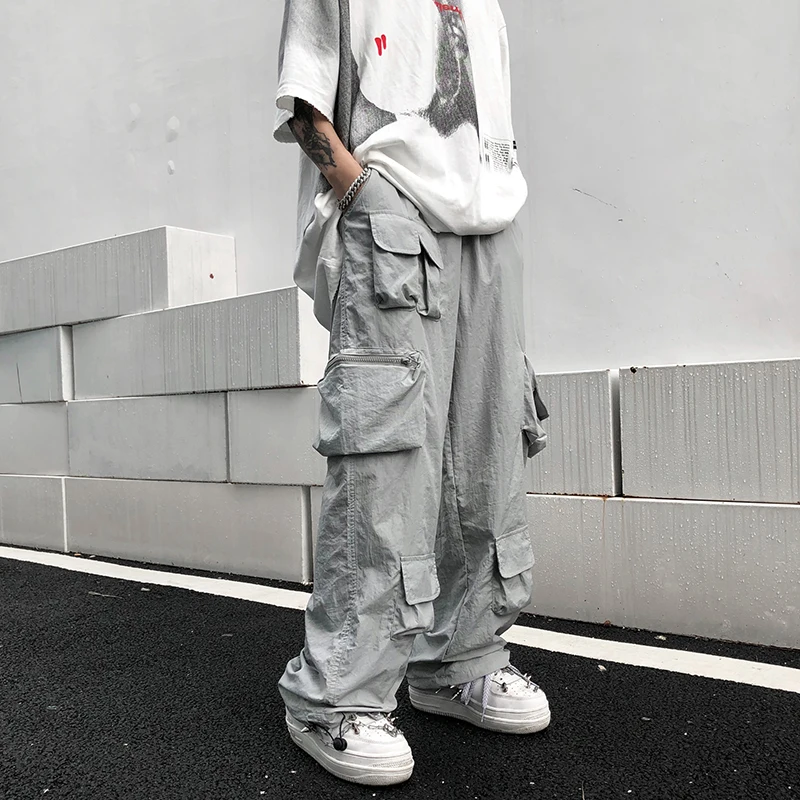 

Свободные утягивающие комбинезоны, мужские Модные прямые штаны для бега в механическом стиле с кулиской, повседневные брюки в стиле Харадзюку