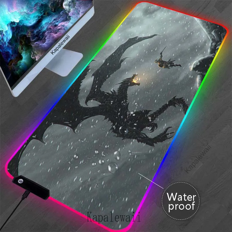 

The Elder Scrolls V Skyrim Mouse Pad RGB Waterproof Desk Mat Gamer Mousepad Gaming Mouse Mat Non-Slip Rubber Mat Keyboard Pads