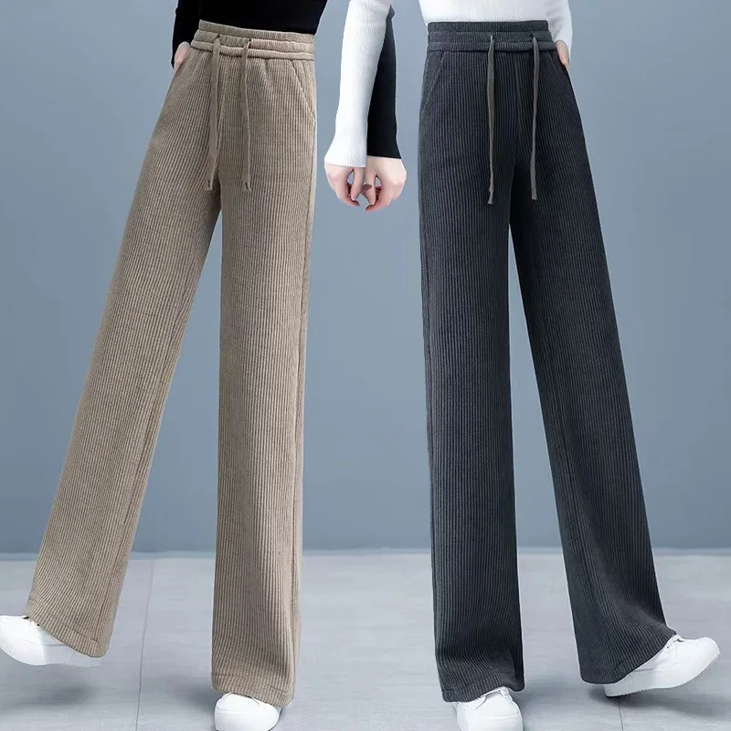 

Winter Fleece Lined Warm Wide Leg Pants Casual Thicken Baggy Sweatpants Stylish Office Lady High Waist Korean Long Pants Trouser
