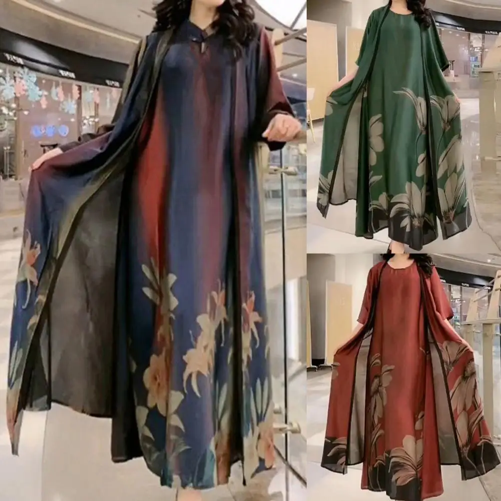 

Oversize Retro Flowy Hem Long Dress Thin Coat Elegant Dress Coat Set Flowy Hem Ladies Clothing