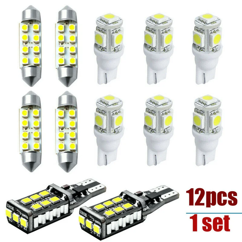 

12pcs White LED Light Interior Package Kit for T10 & 31mm Map Dome + License Plate Exterior Parts Universal Car Accessories