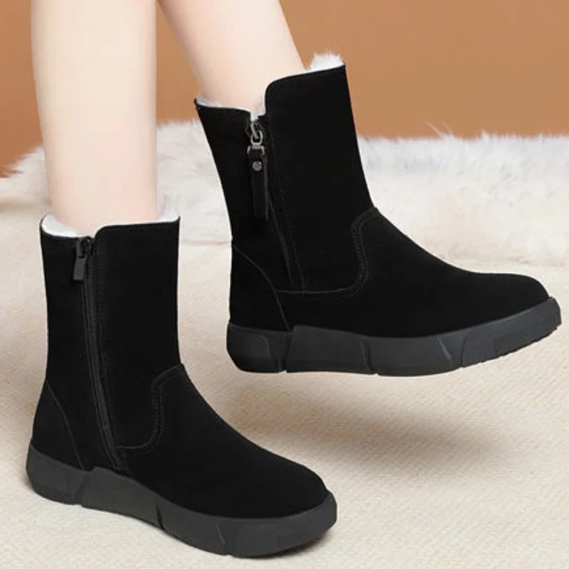 

Shoes for Women 2023 New Zipper Women's Boots Winter Round Toe Solid Flock Plush Warm Comfortable Low-heeled Casual Snow Boots