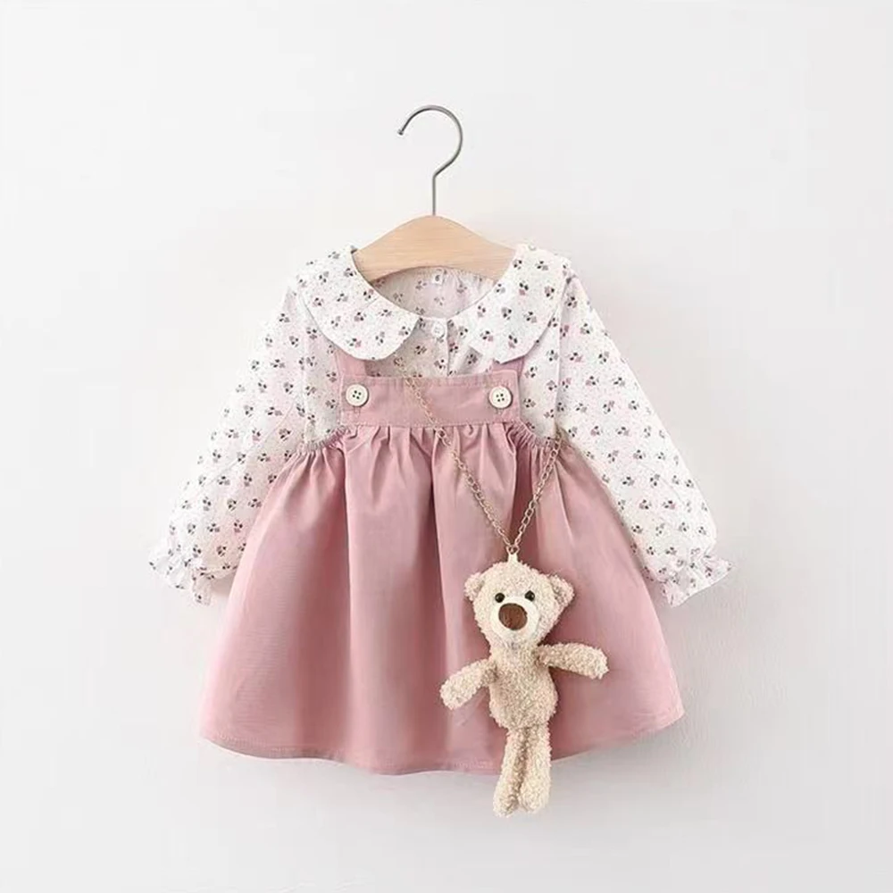 

Melario Girls Dresses 2022 Newborn Autumn Baby Floral Blouse Top with Bear Strap Skirt Girl Cute Dress Princess Dress Vestidos