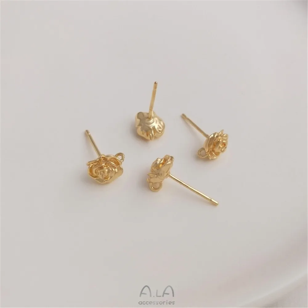 

925 silver needle 14K gold color rose with pendant ring florets ear studs DIY hand earrings ear accessories material