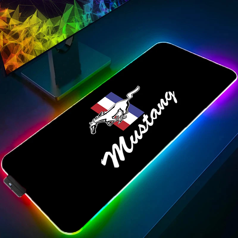 

Fashion Design Fords Mustang RGB Pc Gamer Keyboard Mouse Pad XXL Mousepad LED Glowing Mouse Mats Rubber Gaming Computer Mausepad