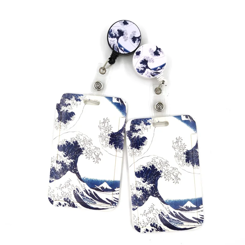 

Kanagawa Hokusai Waves Cartoon Cute Credit Card Holder Lanyard Women Men Kid Student Retractable Badge Reel ID Name Bus Clips