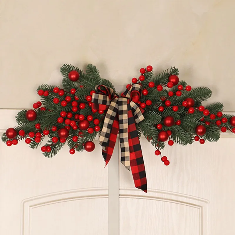 

Christmas Red Berries Pine Branch Wreath Artificial Berries Snowy Pine Front Door Wreaths Wall Garland For Christmas Ornaments